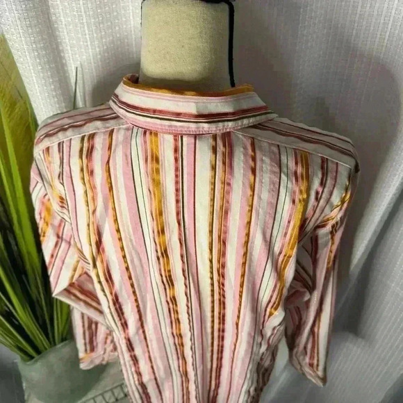 Chicos Women’s 3 US XL Pink Gold Shimmer Striped Long Sleeve Button Down Top - Picture 10 of 15